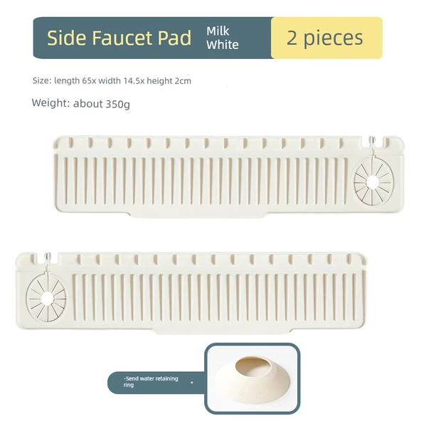 Tek Delikli Musluk Lavabo Su Geçirmez Ped - Uzun Yükseltilmiş 65x14.5x2cm Süt Beyazı (2'li Paket)