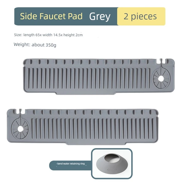 Tek Delikli Musluk Lavabo Su Geçirmez Ped - Uzun Yükseltilmiş 65x14.5x2cm Gri (2'li Paket)