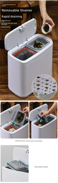 Çift Bölmeli Çay Kovası - Çöp Kovası + 5 Rulo Çöp Torbası - Resim 8