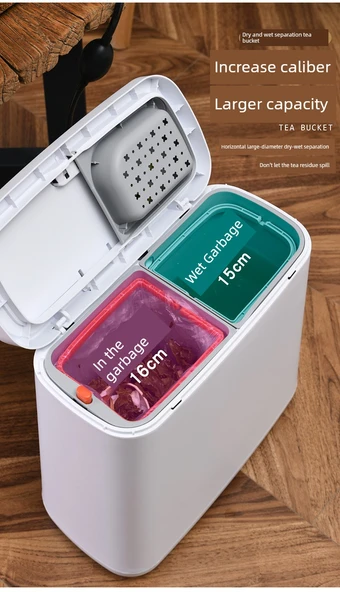 Çift Bölmeli Çay Kovası - Çöp Kovası + 5 Rulo Çöp Torbası - Resim 7