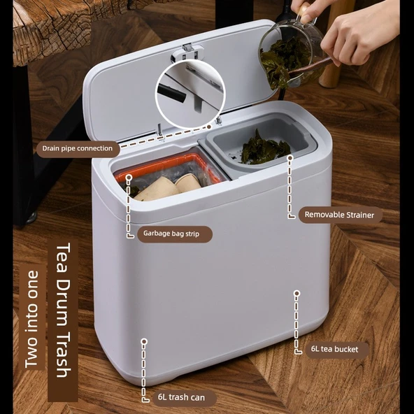 Çift Bölmeli Çay Kovası - Çöp Kovası + 5 Rulo Çöp Torbası - Resim 2
