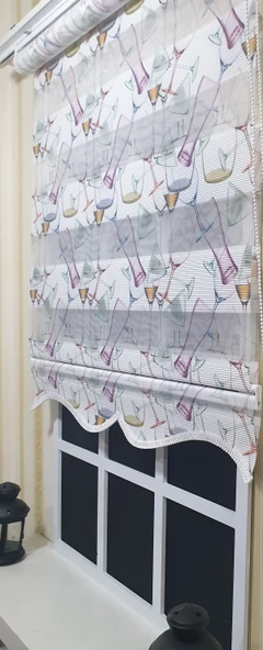 Pliseli Zebra Stor Kadeh Baskılı Etek Dilimli ST 027  Beyaz 80 x 260