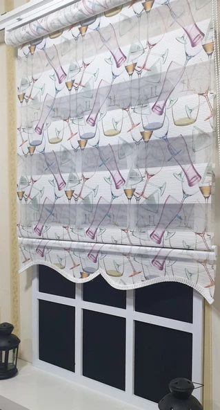 StorBurada Pliseli Zebra Stor Kadeh Baskılı Etek Dilimli ST 027  Beyaz 200 x 200