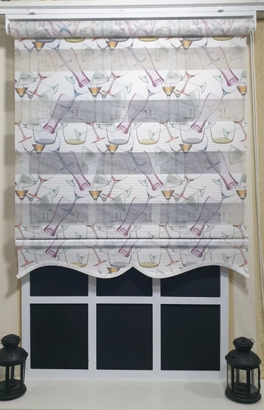 StorBurada Pliseli Zebra Stor Kadeh Baskılı Etek Dilimli ST 027  Beyaz 150 x 260 - Resim 3