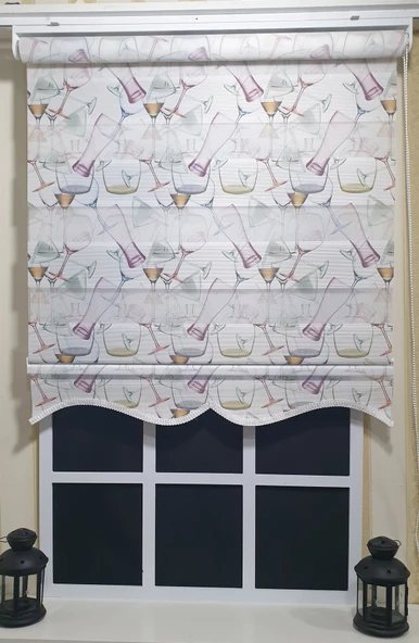 StorBurada Pliseli Zebra Stor Kadeh Baskılı Etek Dilimli ST 027  Beyaz 150 x 200 - Resim 4