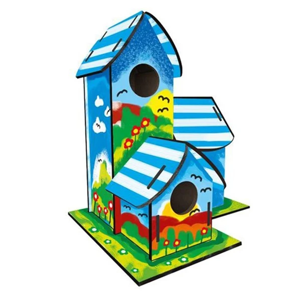 5269 Kumtoys Boyanabilir 3'lü Kuş Evi - Bird House - 3