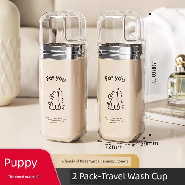 Seyahat Tipi Gargara Bardağı - 2'li Paket [Şanslı Köpek Yavrusu] - Sızdırmaz Üçü Bir Arada