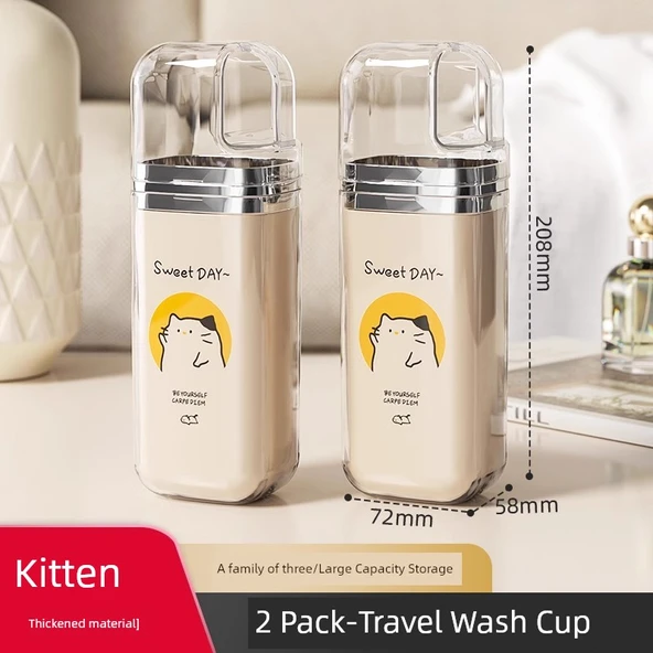 Seyahat Tipi Gargara Bardağı - 2'li Paket [Şanslı Kedi] - Üçü Bir Arada