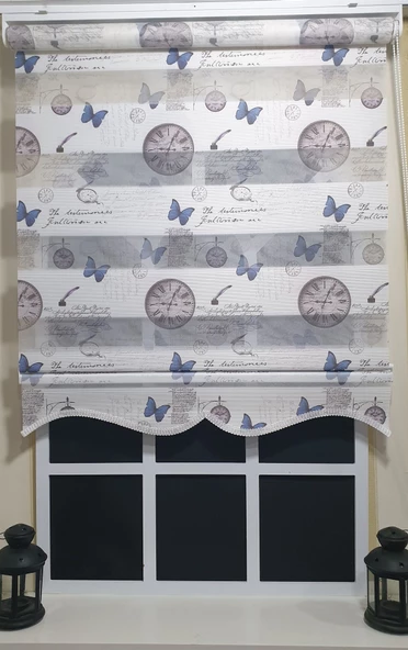 StorBurada Pliseli Zebra Stor Perde Baskılı Etek Dilimli ST 030  Beyaz 170 x 200 - Resim 3