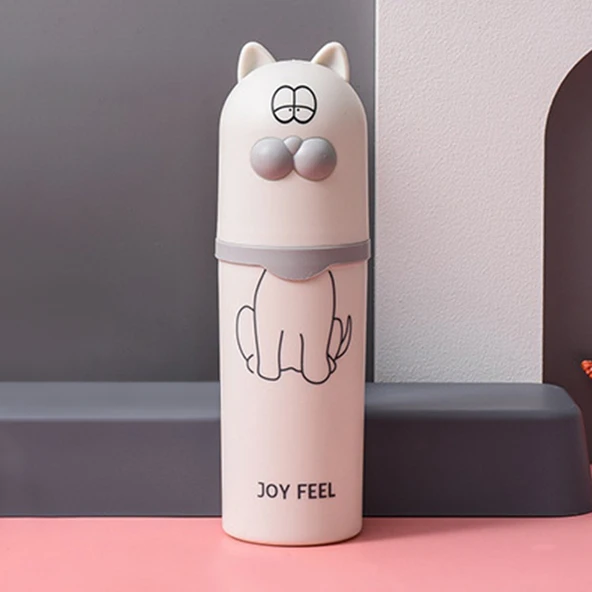 Sevimli Kedi Diş Fırçası Kabı - Beyaz Kedi