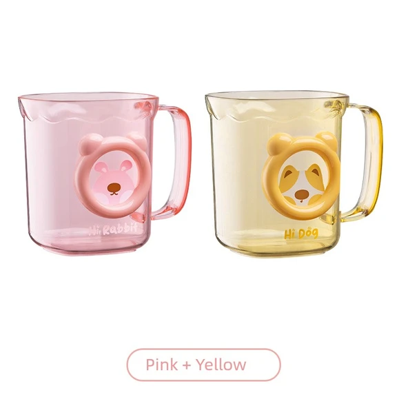 Çocuklar için Lüks Plastik Yıkama Bardağı - Pembe + Sarı [2 Adet]