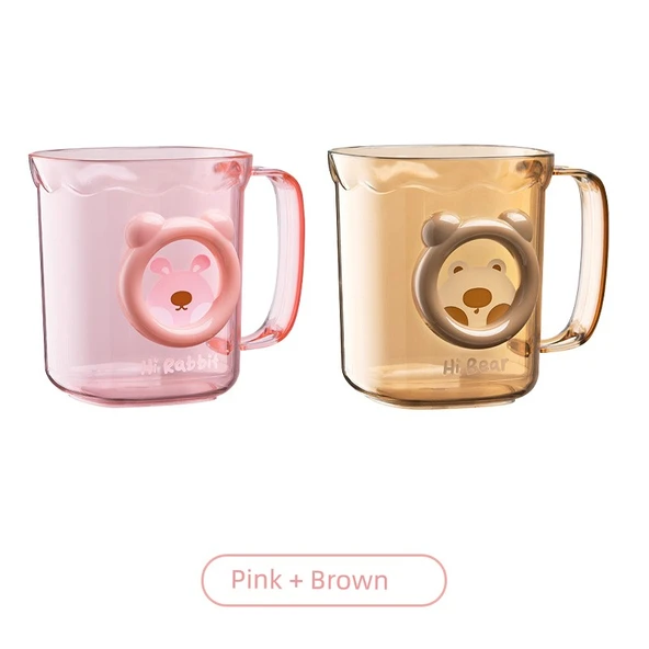 Çocuklar için Lüks Plastik Yıkama Bardağı - Pembe + Kahverengi [2 Adet]
