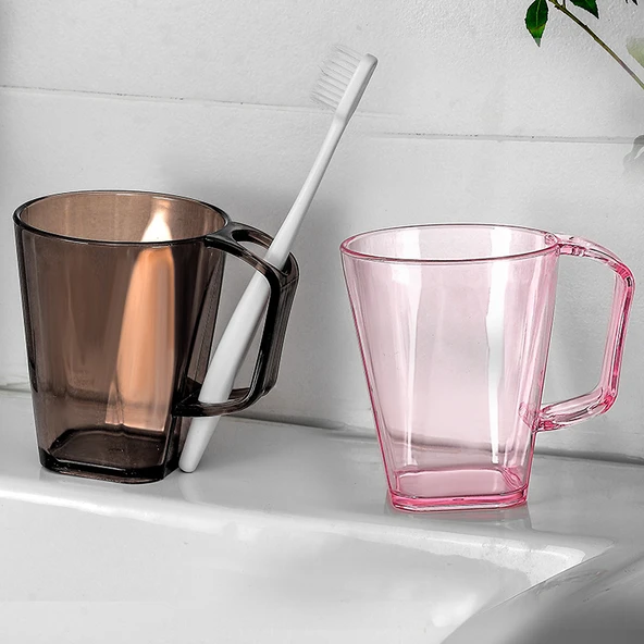 Nordic Tarzı Şeffaf Plastik Yıkama Kabı - Pembe + Kahve (2'li Paket)