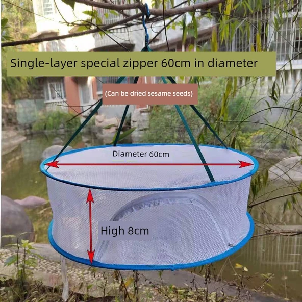 Tek Katlı Özel Fermuarlı Katlanabilir Kurutma Sepeti - 60cm (SUSAM)
