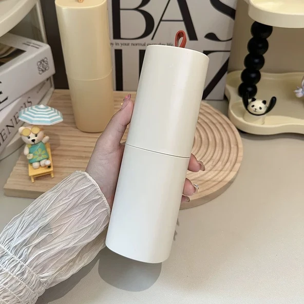 Seyahat Tipi Büyük Boy Diş Fırçası ve Macun Saklama Kabı - Süt Beyazı