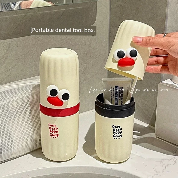 Seyahat Tipi Ağız Çalkalama Kabı - Açık Gri + Yama Desenli Çift Kullanımlı - Resim 2