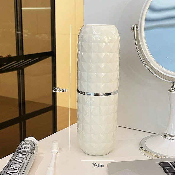 Seyahat Tipi Ağız Çalkalama Kabı - Süt Gümüş Çift Kullanımlı