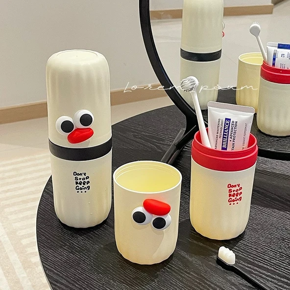 Seyahat Tipi Ağız Çalkalama Kabı - Açık Gri + Yama Desenli Çift Kullanımlı - Resim 6