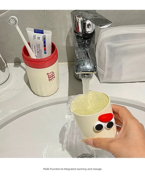 Seyahat Tipi Ağız Çalkalama Kabı - Açık Gri + Yama Desenli Çift Kullanımlı - Resim 9