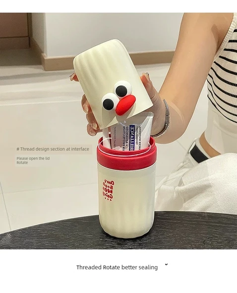 Seyahat Tipi Ağız Çalkalama Kabı - Açık Gri + Yama Desenli Çift Kullanımlı - Resim 10