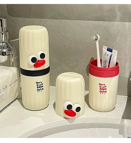 Seyahat Tipi Ağız Çalkalama Kabı - Açık Gri + Yama Desenli Çift Kullanımlı - Resim 12