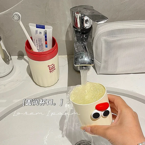 Seyahat Tipi Ağız Çalkalama Kabı - Açık Gri + Yama Desenli Çift Kullanımlı - Resim 4