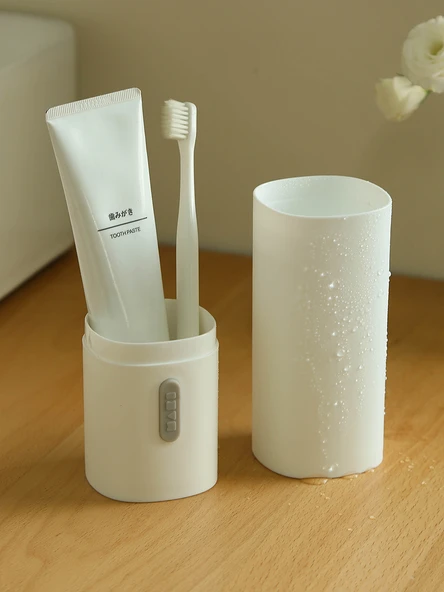 Seyahat Tipi Yıkama Kabı ve Diş Fırçası Tutucu - Süt Beyaz + Taşınabilir Sabun Kutusu - Resim 4