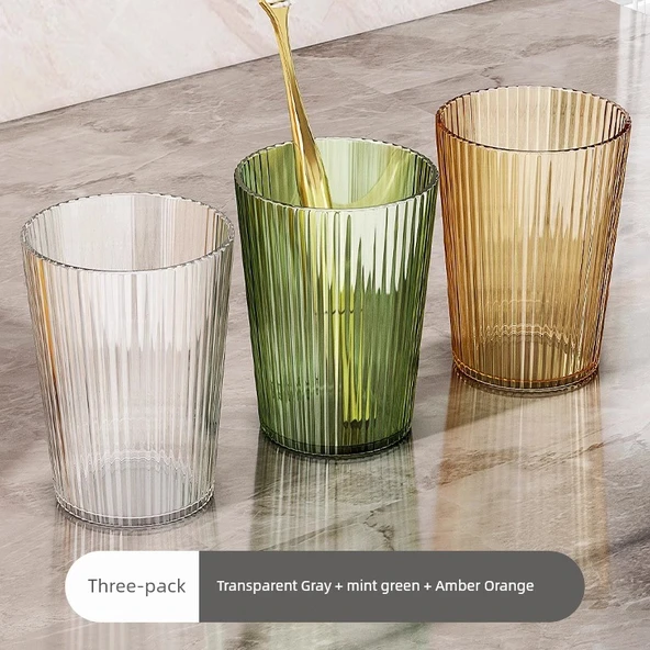 İskandinav Tarzı Plastik Diş Fırçası Bardağı - Şeffaf Gri + Nane Yeşili + Amber Turuncusu
