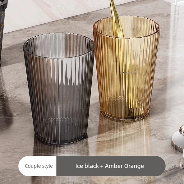 İskandinav Tarzı Plastik Diş Fırçası Bardağı - Buz Siyahı + Amber Turuncusu