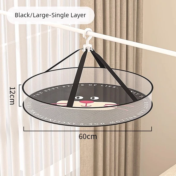 Çift Katlı Çamaşır Kurutma Ağı - Siyah Kedi Yüzü 60cm - Tek Katlı