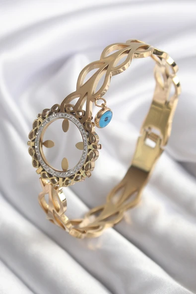 316L Çelik Gold Renk Zirkon Taş Sonsuzluk Detay Çeyrek Altın Takılabilir Kadın Kelepçe - TJ-BB5763