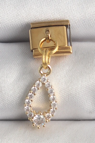 316L Çelik Gold Renk Sallantı Zirkon Taşlı Damla Model Nomination Charm - TJ-BC1372