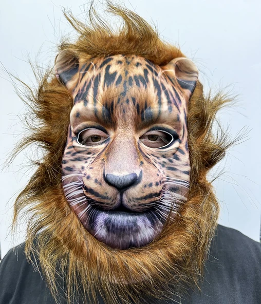 Kahverengi Yeleli Saçlı Peluş Aslan Maskesi Mega Peluş 6 No