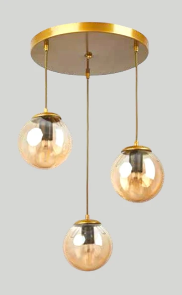 MYLİGHTS MODERN SPOR BAL CAMLI ÜÇLÜ AVİZE ESKİTME BOYALI