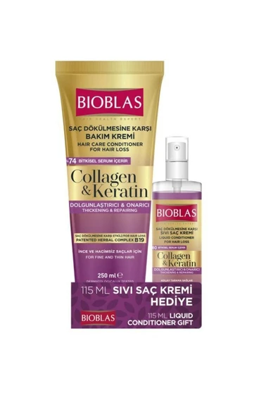 Bioblas Saç Dökülmesine Karşı Bakım Kremi 250ml Collagen&keratin 115 Ml Sıvı Saç Kremi Hediye!!!