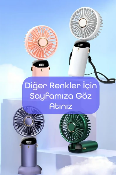LCD Ekranlı Şarjlı El Fanı 5 Kademe Boyun Seyahat Masaüstü Vantilatör Taşınabilir Mini Fan Yeşil N5 - 8