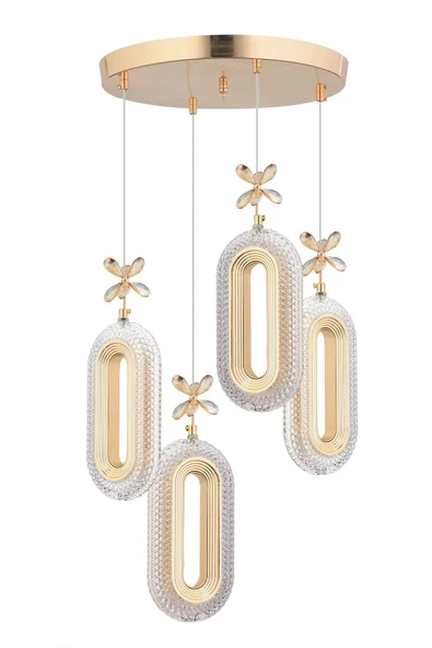 Nova Lighting Modern Ledli 4'lü Gold 3 Renk Kristal Taşlı Avize - 4