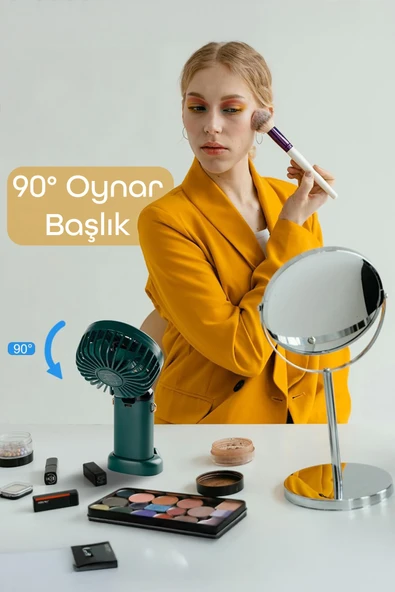 LCD Ekranlı Şarjlı El Fanı 5 Kademe Boyun Seyahat Masaüstü Vantilatör Taşınabilir Mini Fan Yeşil N5 - 3