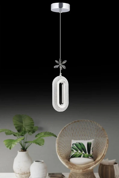 Roque Led Alfa Tekli Gümüş 3 Renk Ledli Kristal Taşlı Modern Led Avize