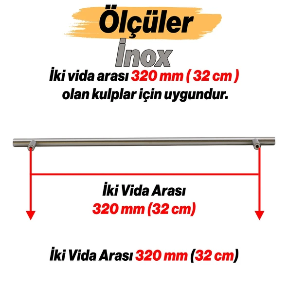 Mobilya Mutfak Çekmece Dolap Dolabı Kulpu Kulbu Kulpları İnox Metal Kulp (320 MM-32 CM) - Resim 2