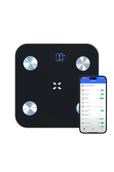 Xenon Smart Akıllı Tartı Dijital Baskül BT Apple Health Google Fit, Vücut Kitle, Kas, Su, Yağ, Kemik Siyah X8701