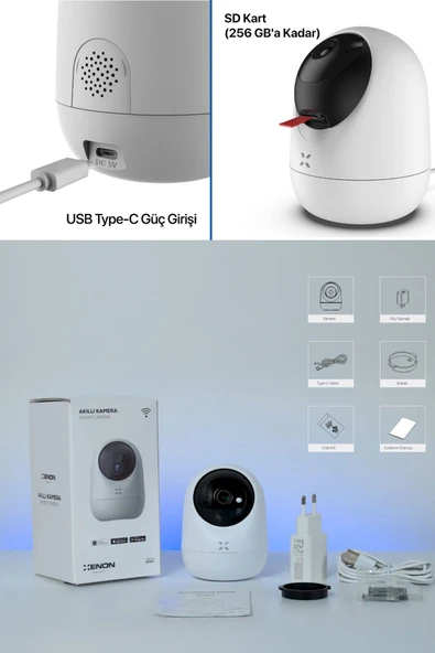 Xenon Smart Akıllı Kamera 1080p 3mp Ptz Iç Mekan Çift Yön Ses Hareket Algılamalı Güvenlik Kamerası 3 Adet X7207-3 - 8