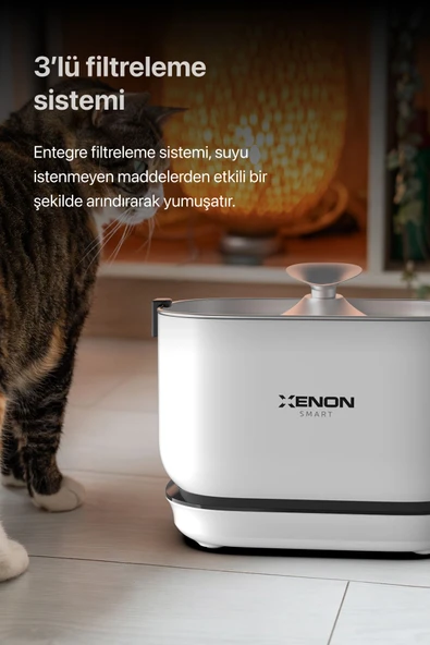 Xenon Smart Otomatik Su Pınarı Bataryalı 5200 Mah Sensörlü 2,5 Lt Su Çeşmesi Kablosuz Kedi Su Sebili X8652 - 4