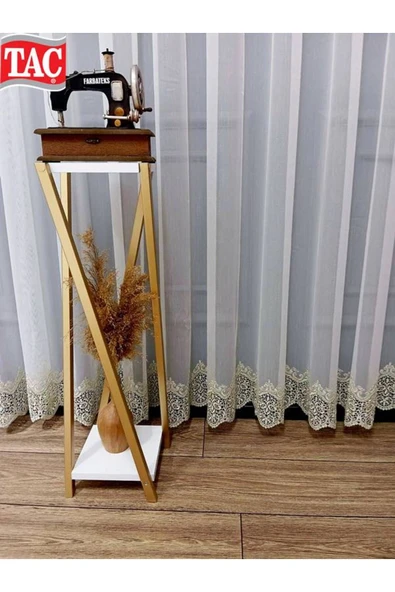 Taç Etek Aplike Altın Gold Güpürlü Ling 1/2Kat Pileli Tül Perde