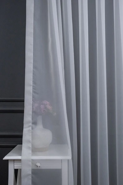 Crop Desen Tarz 3 Kat Pileli Sade Şık Moda Tasarım Tül Perde ürün görseli