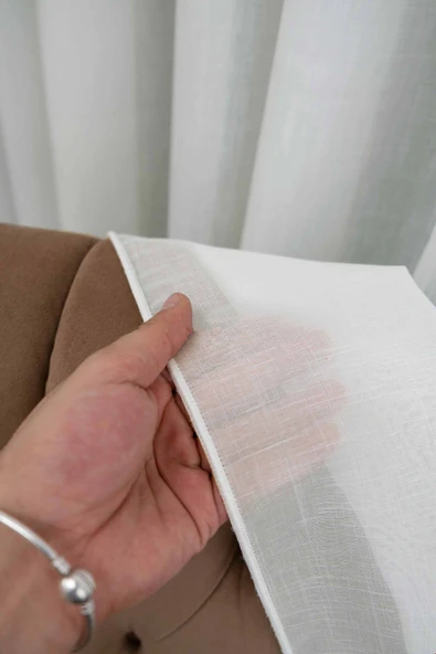 Ekru Keten Tül Perde 2 Kat Pileli Tül Perde - 3