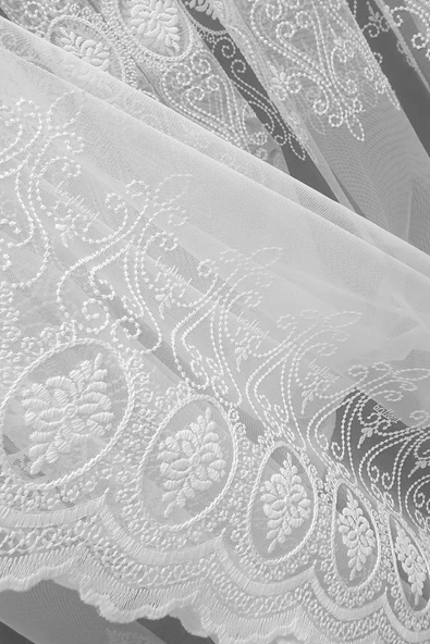 Brillant Damask Mentol Salon Tül Perde Model Tasarım Çeşit Renk Tül 3 Katpileli - Resim 3