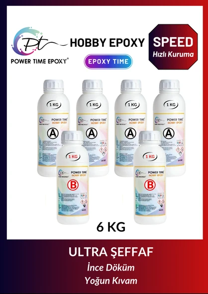 6 Kg Hobi Epoksi Speed/ Hızlı Kuruma/ Ultra Şeffaf ve Parlak Epoksi Reçine Ince Döküm Yoğun Kıvam ürün görseli 1