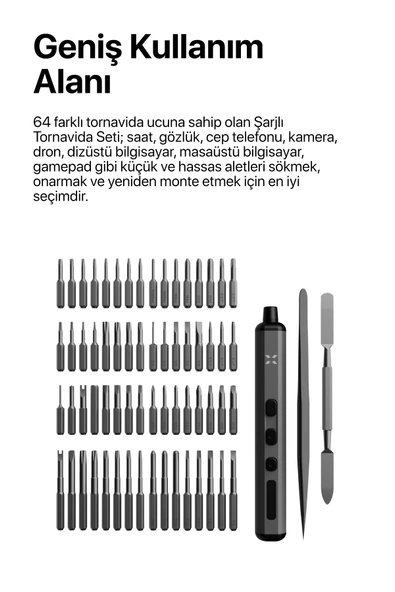 Xenon Smart 68 Parça Otomatik Hassas Tornavida Seti Çelik Şarjlı Saat, Gözlük, Bilgisayar Tamir Kiti X6832 - 3
