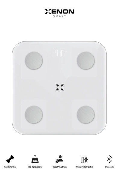 Xenon Smart Akıllı Tartı Dijital Baskül BT Apple Health Google Fit, Vücut Kitle, Kas, Su, Yağ, Kemik Beyaz X8701 - 5